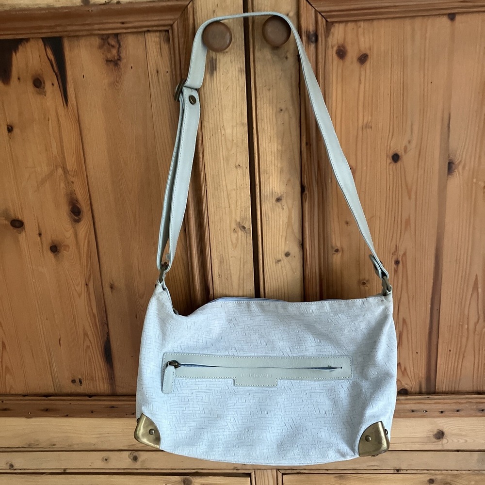 Le copains Baby Blue Suede Purse With Metal Corners